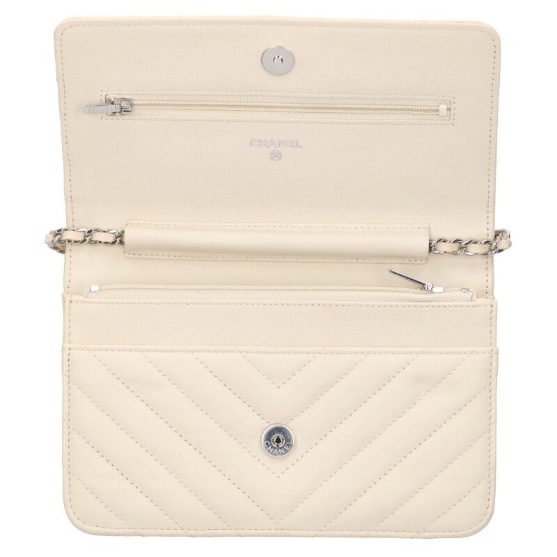 Chanel Chevron Caviar Leather Chain Wallet