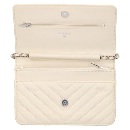 Chanel Chevron Caviar Leather Chain Wallet