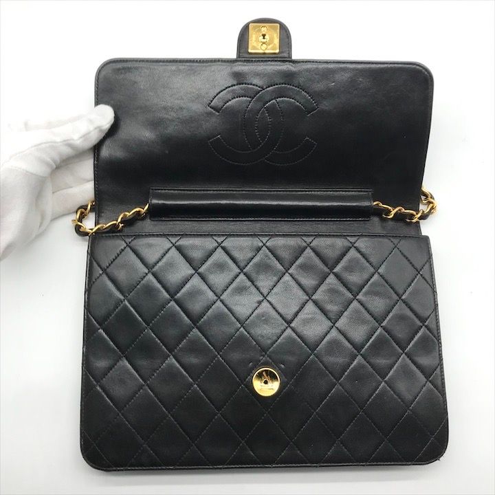 Chanel Quilted Push Lock Chain Shoulder Bag Black