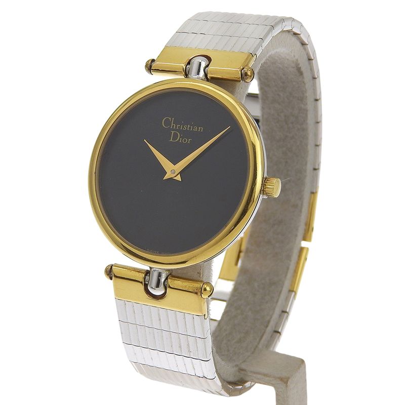 Dior Christian Stainless Steel Gold Plated Silver Quartz Analog