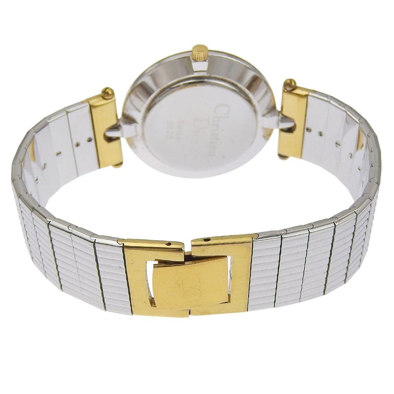 Dior Christian Stainless Steel Gold Plated Silver Quartz Analog