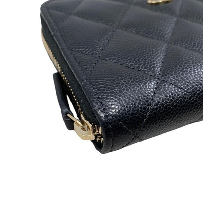 Chanel Bifold Wallet Small Zip Wallet Quilted Caviar Leather CC Logo
