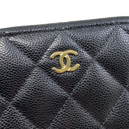 Chanel Bifold Wallet Small Zip Wallet Quilted Caviar Leather CC Logo