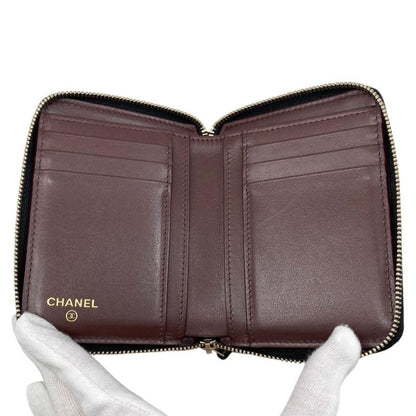 Chanel Bifold Wallet Small Zip Wallet Quilted Caviar Leather CC Logo