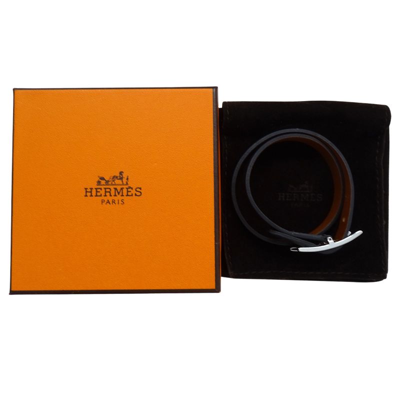 Hermes Bracelet Double Tour Black Brown Silver XS Reversible