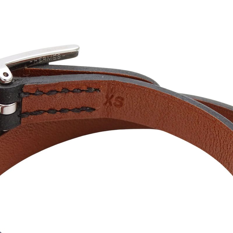 Hermes Bracelet Double Tour Black Brown Silver XS Reversible