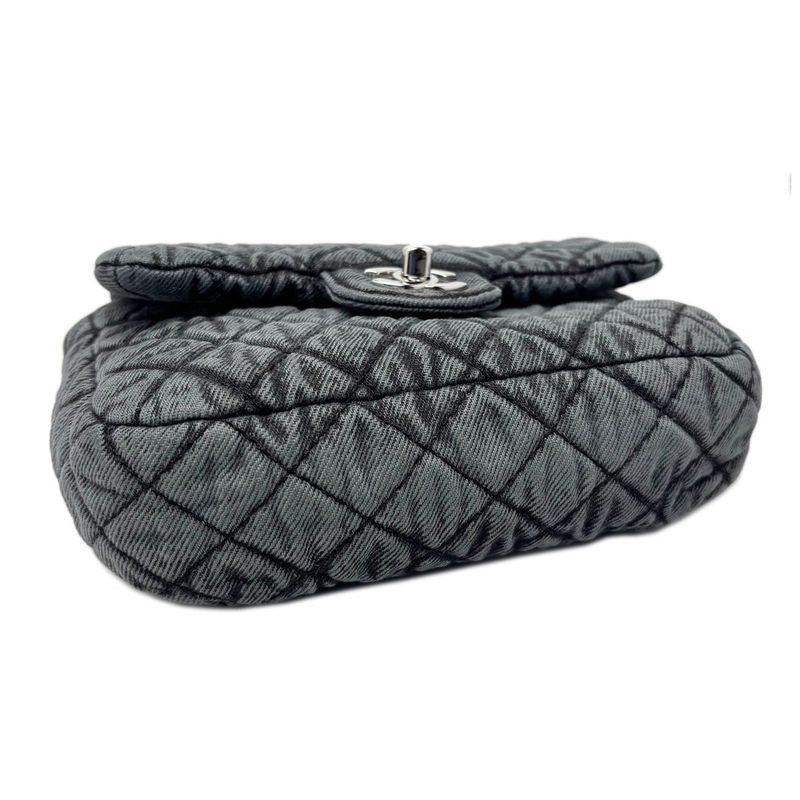 Chanel Bag Quilted Chain Shoulder Washed Denim Black Gray Silver