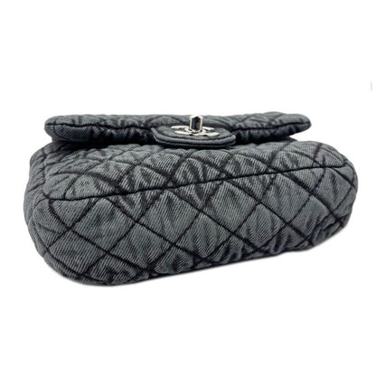 Chanel Bag Quilted Chain Shoulder Washed Denim Black Gray Silver