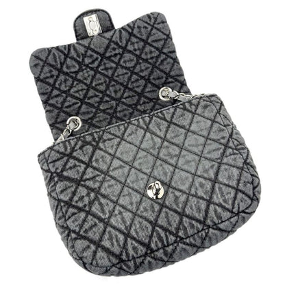 Chanel Bag Quilted Chain Shoulder Washed Denim Black Gray Silver