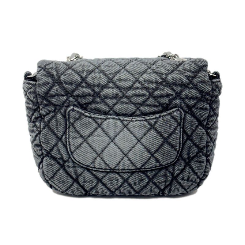 Chanel Bag Quilted Chain Shoulder Washed Denim Black Gray Silver