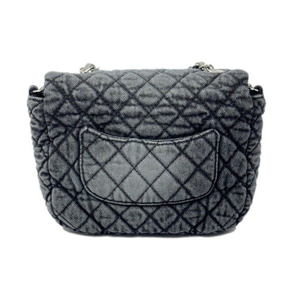 Chanel Bag Quilted Chain Shoulder Washed Denim Black Gray Silver