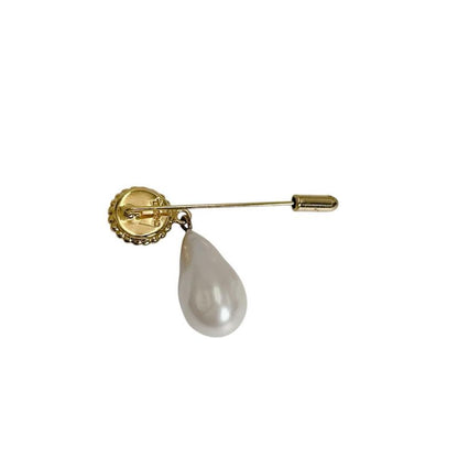 Chanel Clover Pin Brooch Drop Pearl Gold