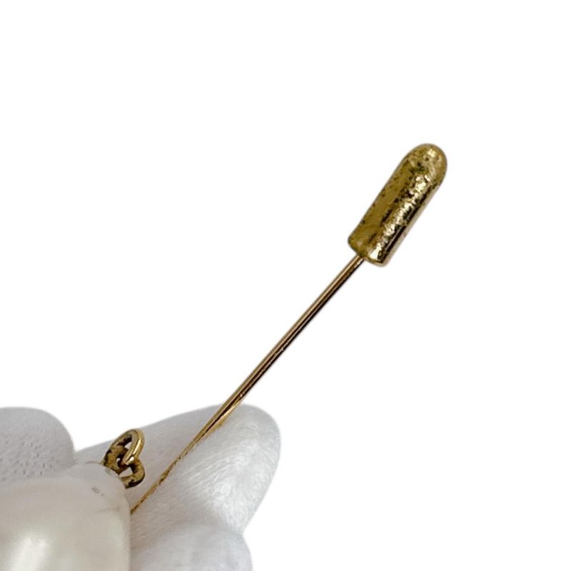 Chanel Clover Pin Brooch Drop Pearl Gold