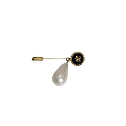 Chanel Clover Pin Brooch Drop Pearl Gold