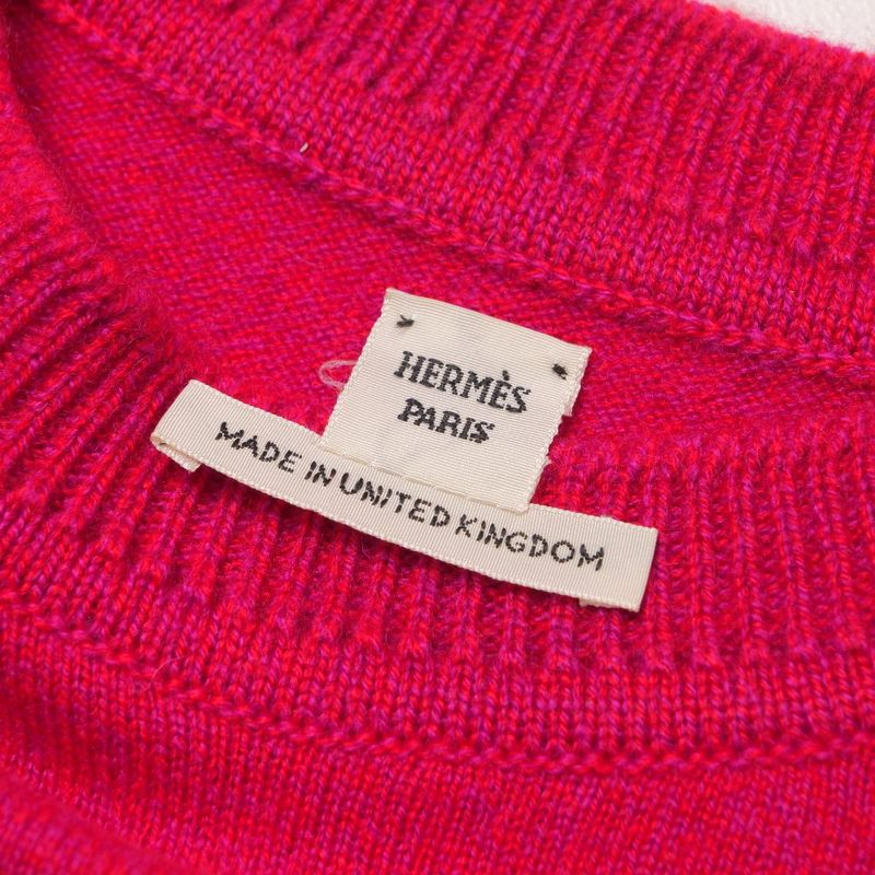 Hermes Knit 36 Button Decoration All Cashmere Sweater Short Sleeve