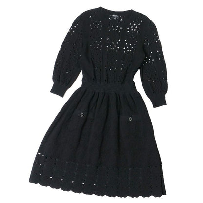 Chanel Dress 34 CC Button CC Logo Rhinestone Knit Black