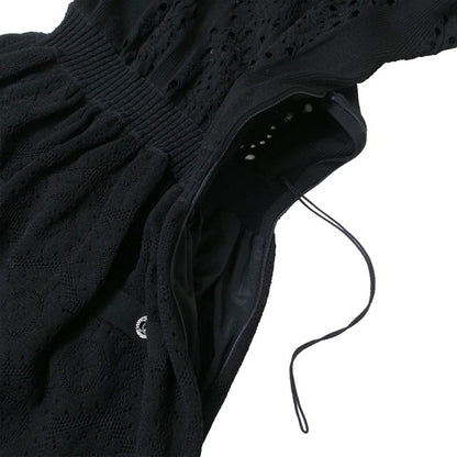 Chanel Dress 34 CC Button CC Logo Rhinestone Knit Black