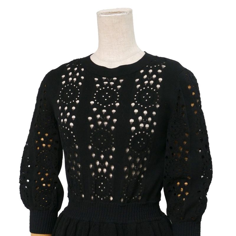 Chanel Dress 34 CC Button CC Logo Rhinestone Knit Black