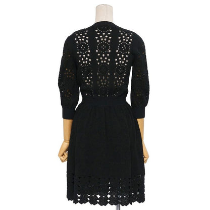 Chanel Dress 34 CC Button CC Logo Rhinestone Knit Black