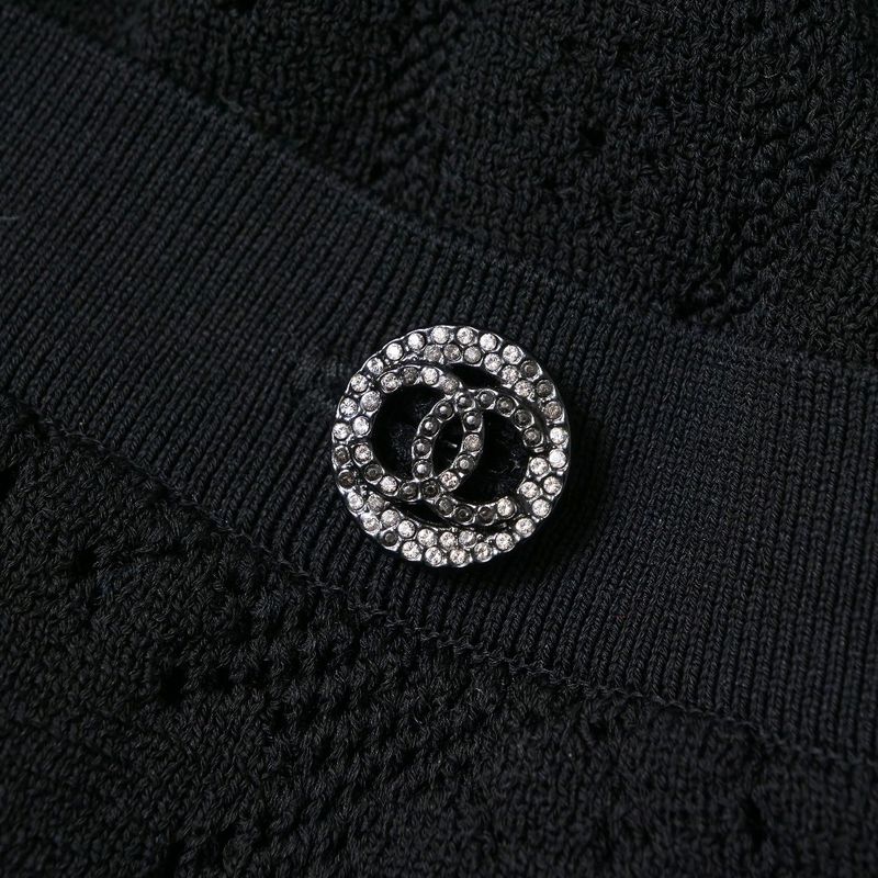 Chanel Dress 34 CC Button CC Logo Rhinestone Knit Black