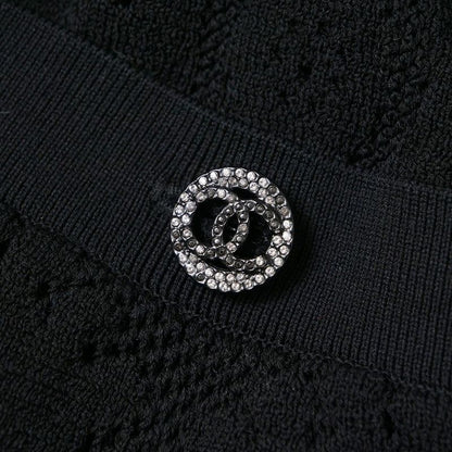 Chanel Dress 34 CC Button CC Logo Rhinestone Knit Black