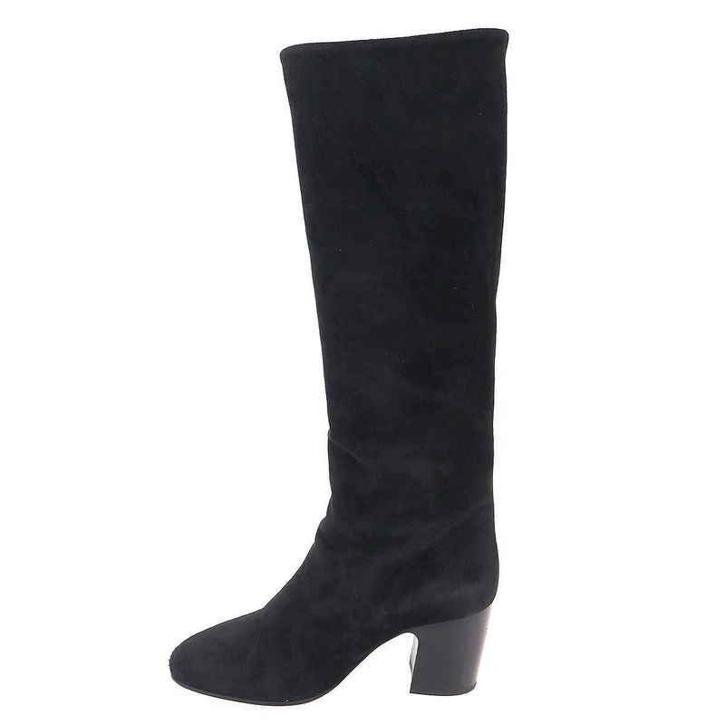 Chanel CC Logo Suede Leather Long Boots Black 37