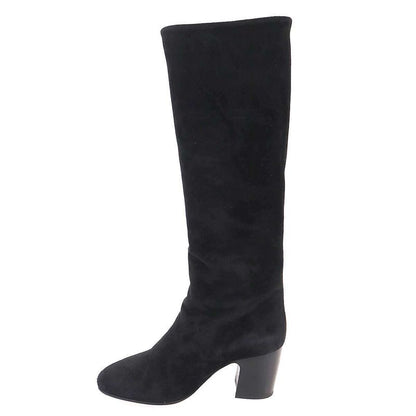 Chanel CC Logo Suede Leather Long Boots Black 37