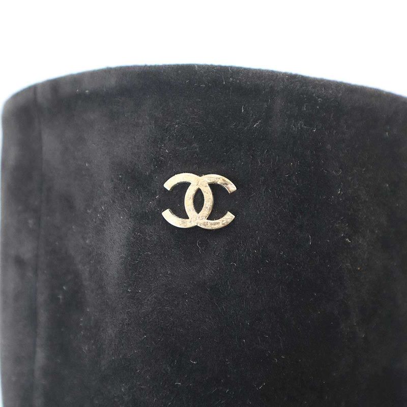 Chanel CC Logo Suede Leather Long Boots Black 37
