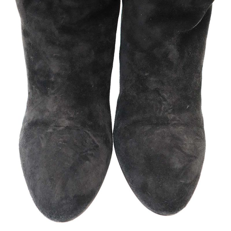 Chanel CC Logo Suede Leather Long Boots Black 37
