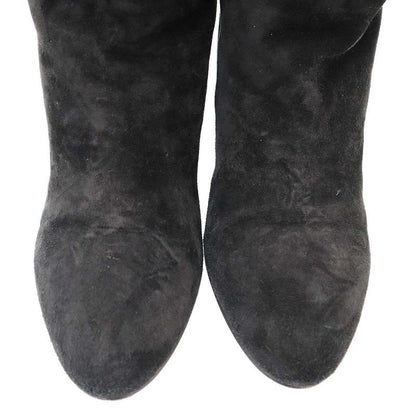 Chanel CC Logo Suede Leather Long Boots Black 37