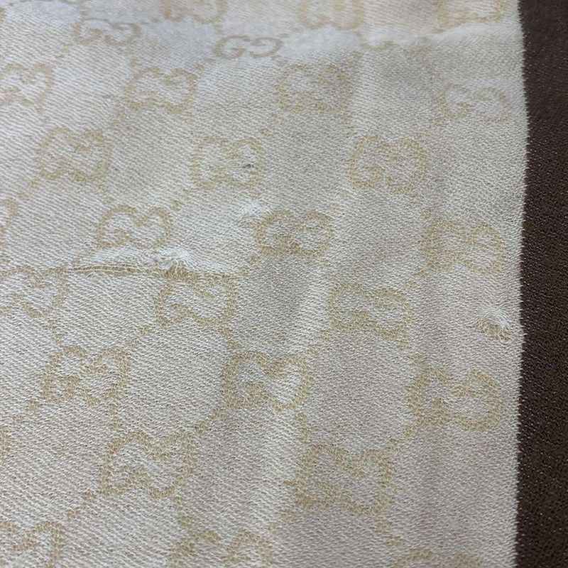 Gucci Ggmonogram Striped Wool Silk Shawl Beige