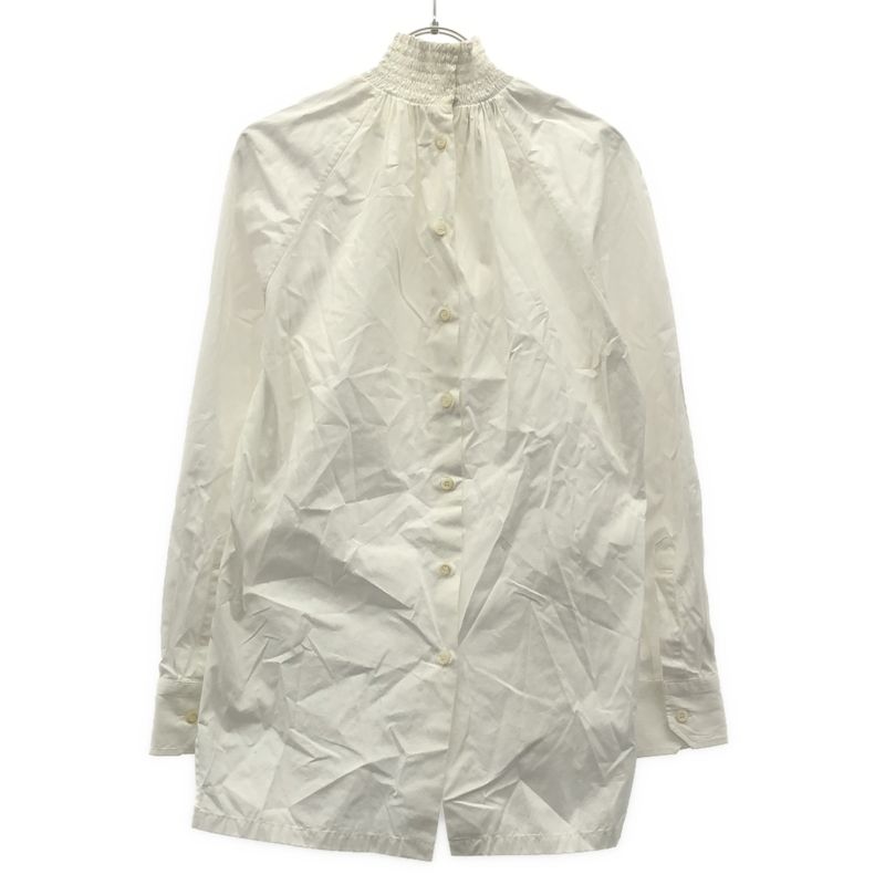 Prada Gathered High Neck Back Button Blouse White 36