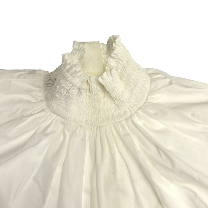 Prada Gathered High Neck Back Button Blouse White 36