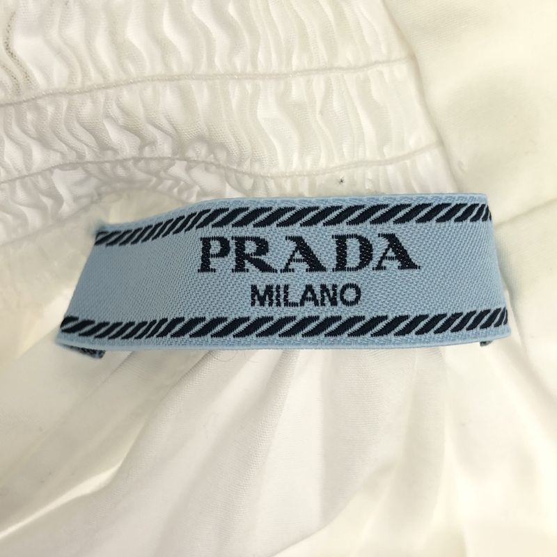 Prada Gathered High Neck Back Button Blouse White 36