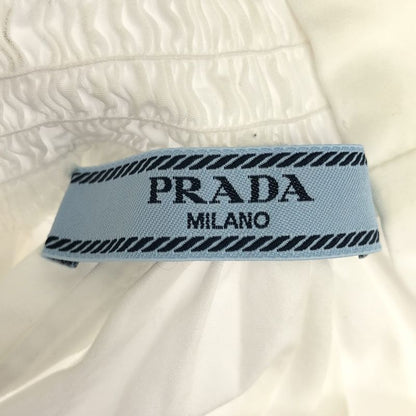 Prada Gathered High Neck Back Button Blouse White 36