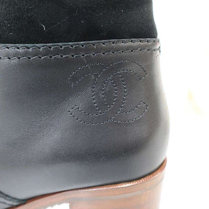 Chanel CC Logo Mouton Leather Long Boots Black 37