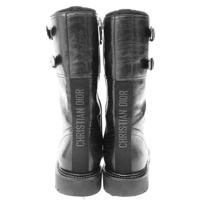 Dior Christian Ground Leather Belt Combat Boots Black 36.5