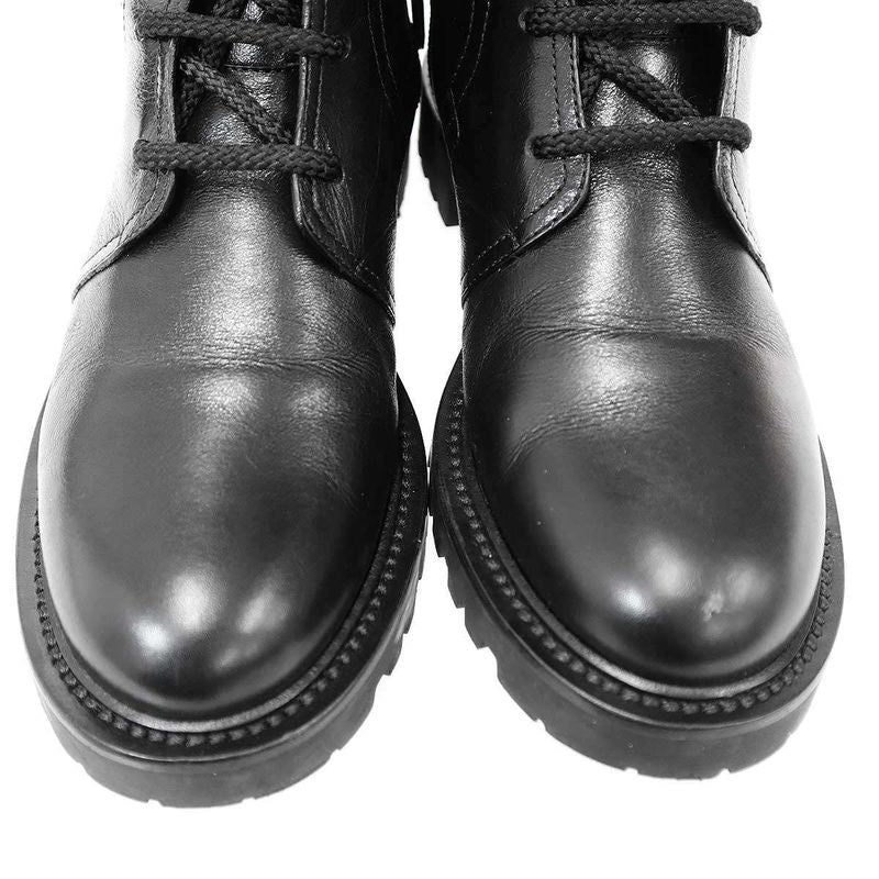 Dior Christian Ground Leather Belt Combat Boots Black 36.5