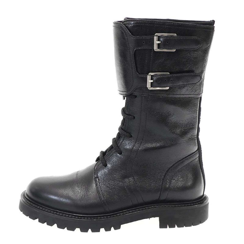 Dior Christian Ground Leather Belt Combat Boots Black 36.5