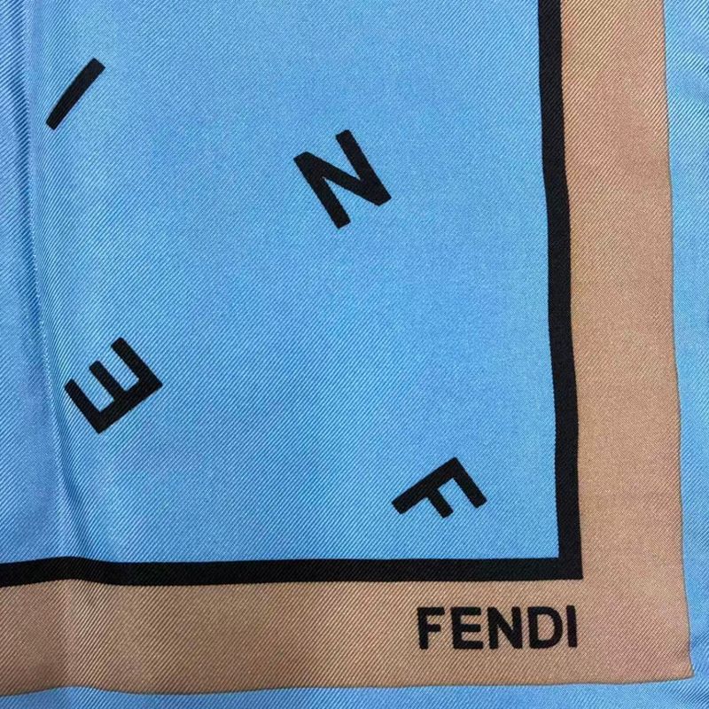 Fendi Scarf 100% Silk Logo Blue