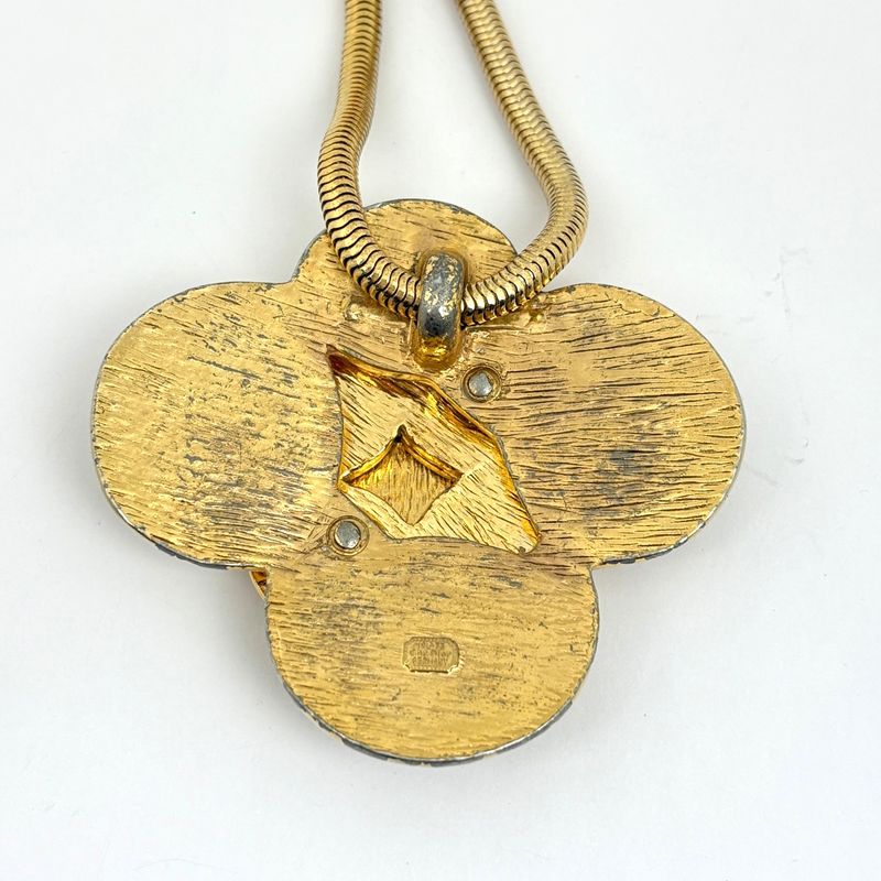 Dior Christian Long Necklace Flower Necklace Gold Plated White