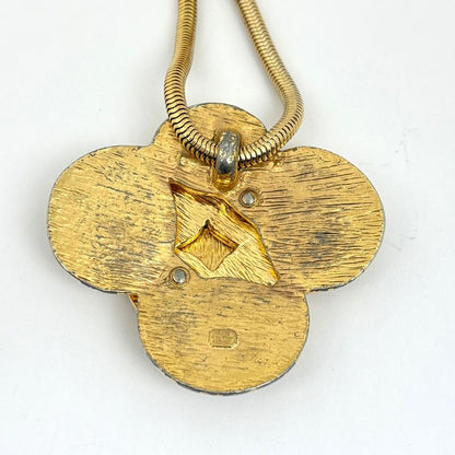 Dior Christian Long Necklace Flower Necklace Gold Plated White