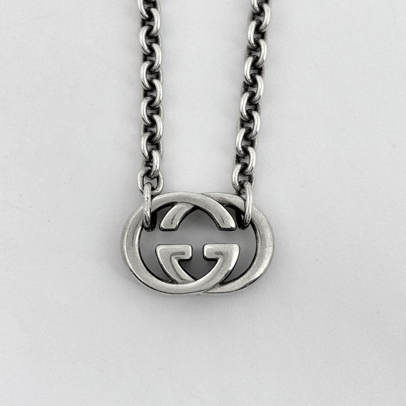 Gucci GG Logo Chain Necklace Interlocking Silver