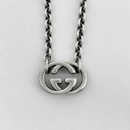 Gucci GG Logo Chain Necklace Interlocking Silver