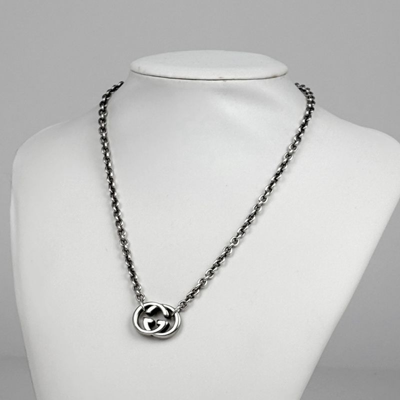 Gucci GG Logo Chain Necklace Interlocking Silver