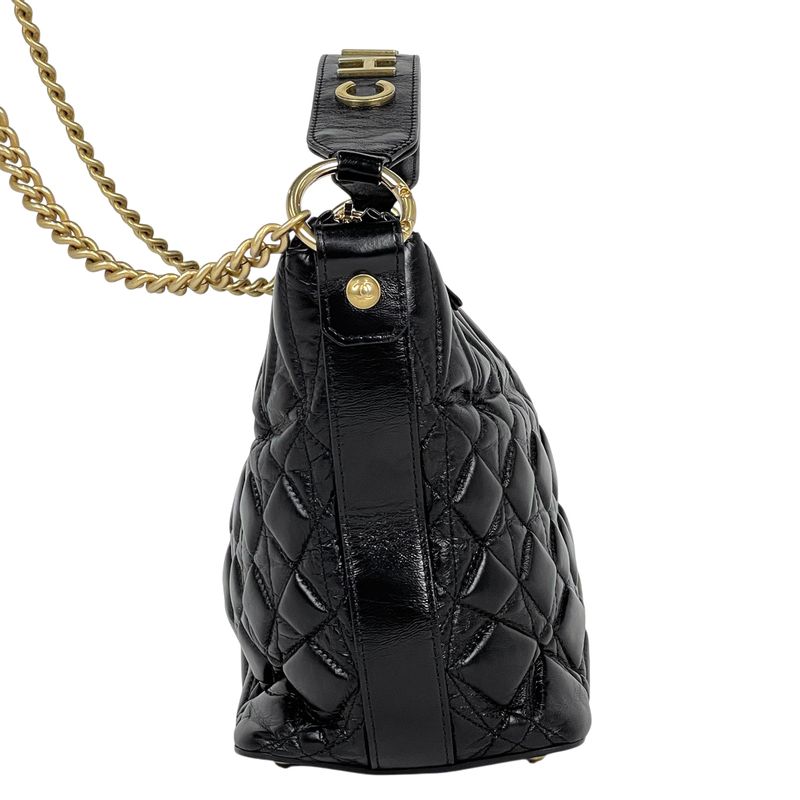 Chanel Logo Chain Shoulder Bag 2-Way Leather Black