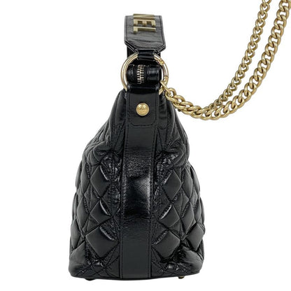 Chanel Logo Chain Shoulder Bag 2-Way Leather Black