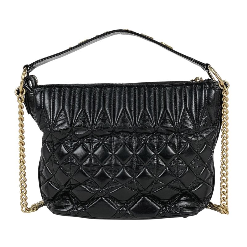 Chanel Logo Chain Shoulder Bag 2-Way Leather Black