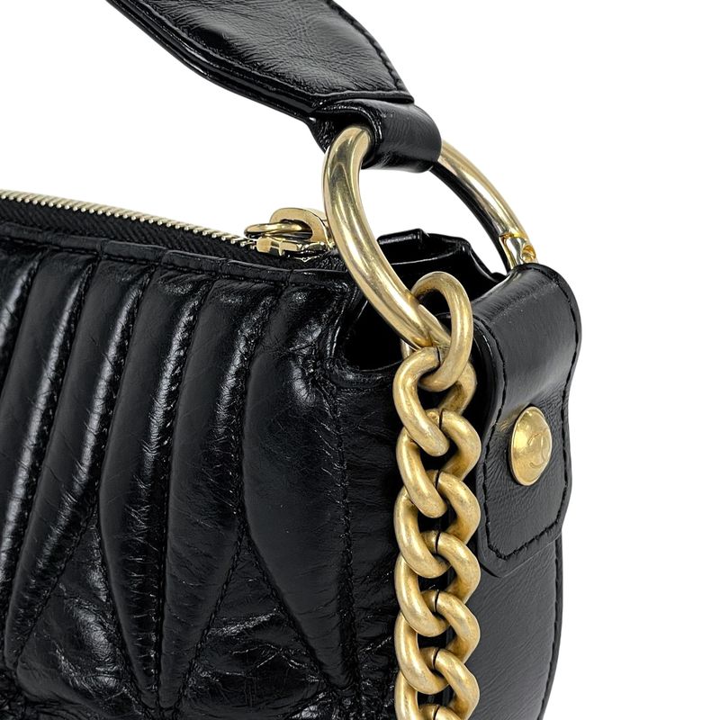 Chanel Logo Chain Shoulder Bag 2-Way Leather Black