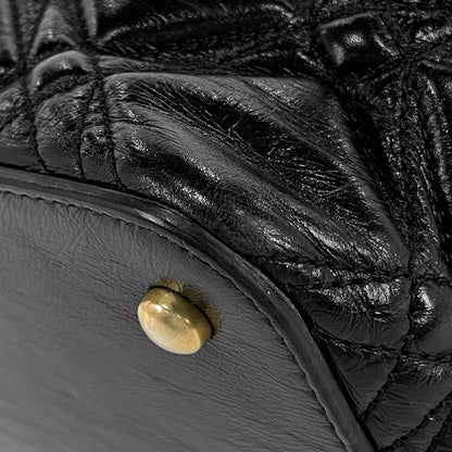Chanel Logo Chain Shoulder Bag 2-Way Leather Black